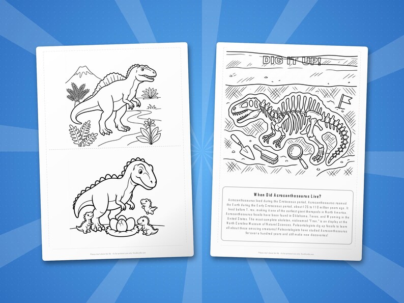 Pacchetto di attività sul dinosauro Acrocanthosaurus: pagine da colorare, schede didattiche e curiosità (PDF) immagine 7