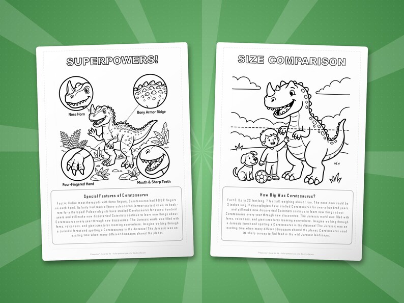 Ceratosaurus-dinosaurus activiteitenbundel | Kleurplaten, werkbladen, feiten (pdf-download) afbeelding 8