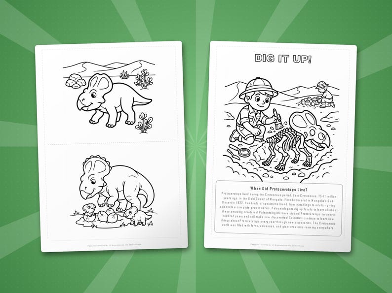 Protoceratops Dinosaur Activity Bundle | Printable Coloring Pages, Worksheets & Facts for Kids | Preschool Homeschool | Instant PDF image 7