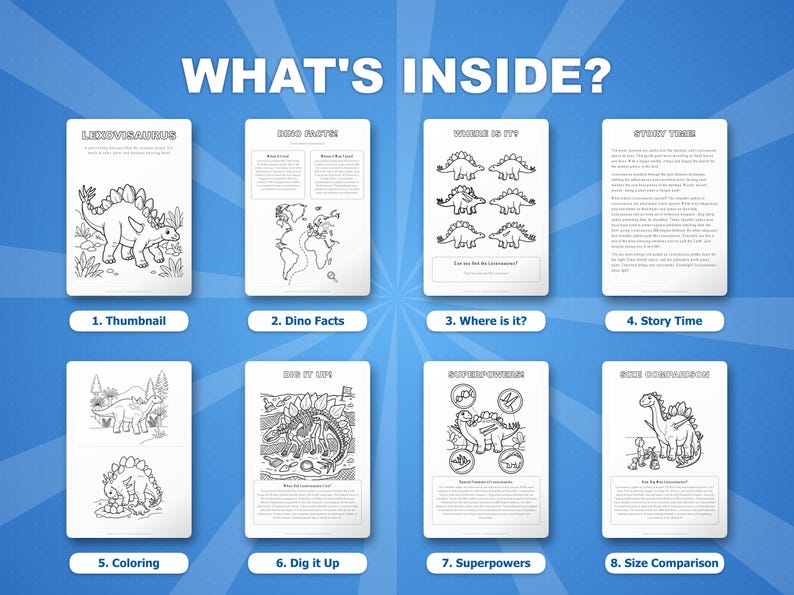 Activiteitsbundel lexoviosaurus dinosaurus | Afdrukbare kleurplaten, werkbladen en weetjes voor kinderen | Thuisonderwijs voorschoolse opvang | Directe pdf afbeelding 2