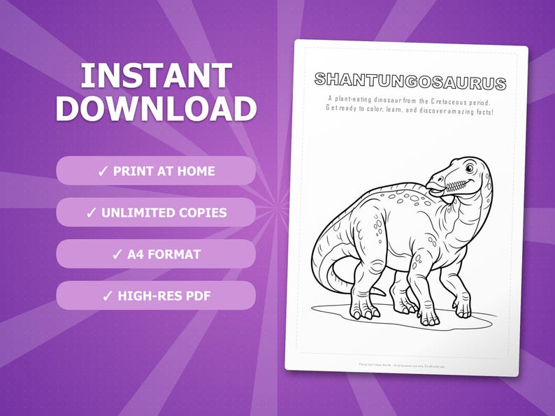 Shantungosaurus Dinosaur Activity Bundle | Coloring Pages, Worksheets, Facts (PDF Download) image 4
