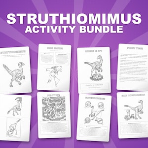Struthiomimus Dinosaur Activity Bundle | Coloring Pages, Worksheets, Facts (PDF) image 1