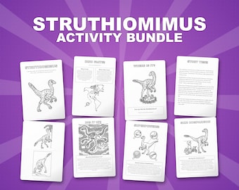 Struthiomimus Dinosaur Activity Bundle | Coloring Pages, Worksheets, Facts (PDF)