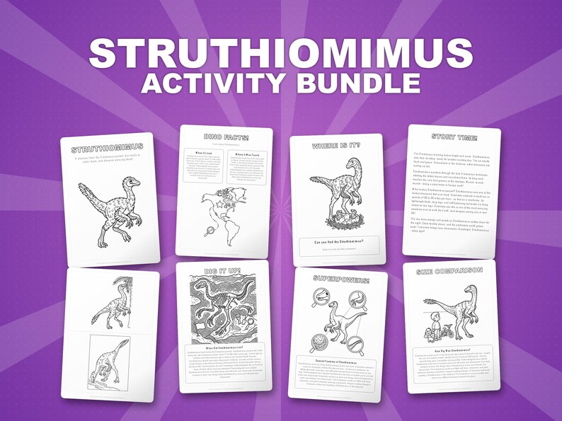 Struthiomimus Dinosaur Activity Bundle | Coloring Pages, Worksheets, Facts (PDF) image 1