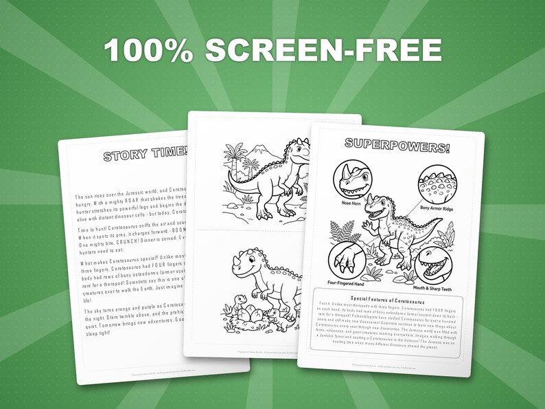 Ceratosaurus-dinosaurus activiteitenbundel | Kleurplaten, werkbladen, feiten (pdf-download) afbeelding 3