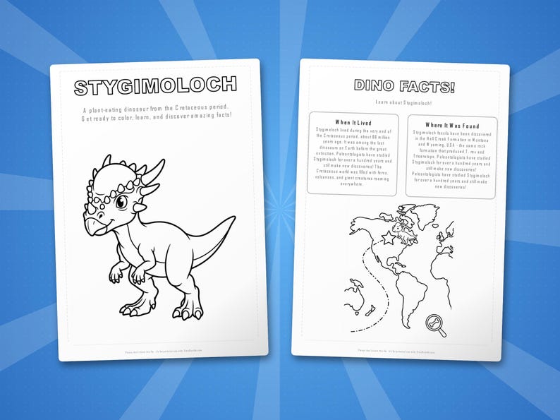 Stygimoloch Dinosaur Activity Bundle | Printable Coloring Pages, Worksheets (PDF) image 5