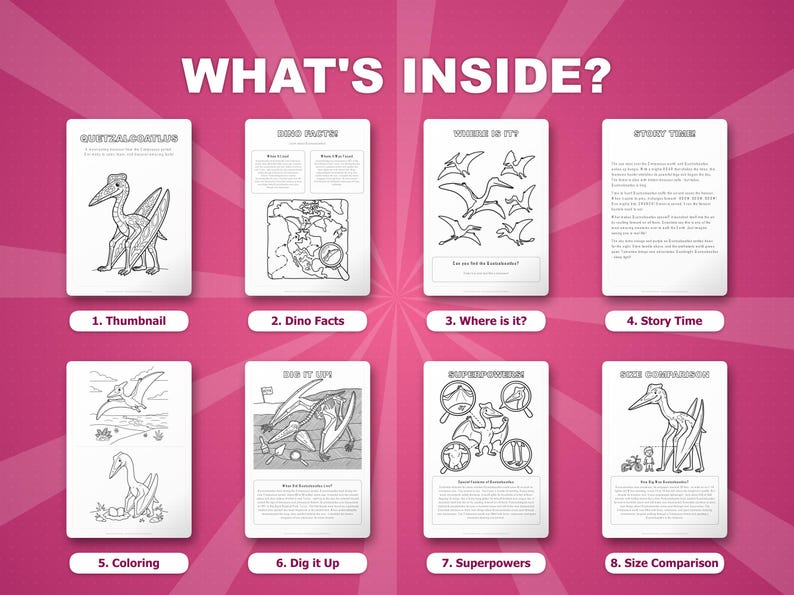 Quetzalcoatlus-activiteitenbundel dinosaurus | Kleurplaten, werkbladen, feiten (pdf-download) afbeelding 2