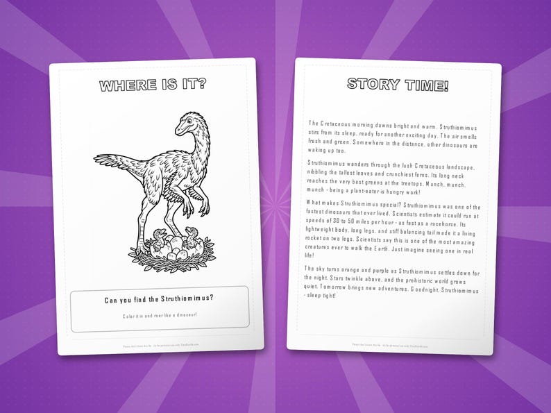 Struthiomimus Dinosaur Activity Bundle | Coloring Pages, Worksheets, Facts (PDF) image 6