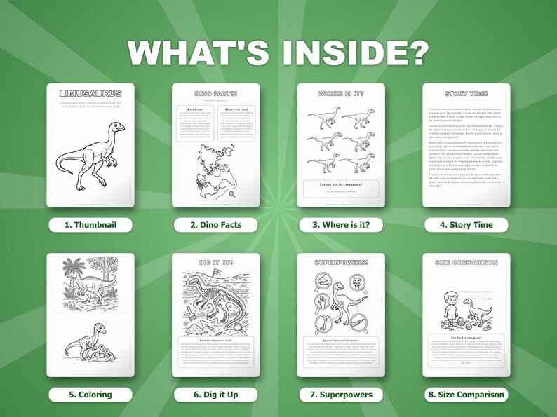 Paquete de actividades sobre el dinosaurio Limusaurus / Páginas para colorear, hojas de trabajo, datos (PDF) imagen 2