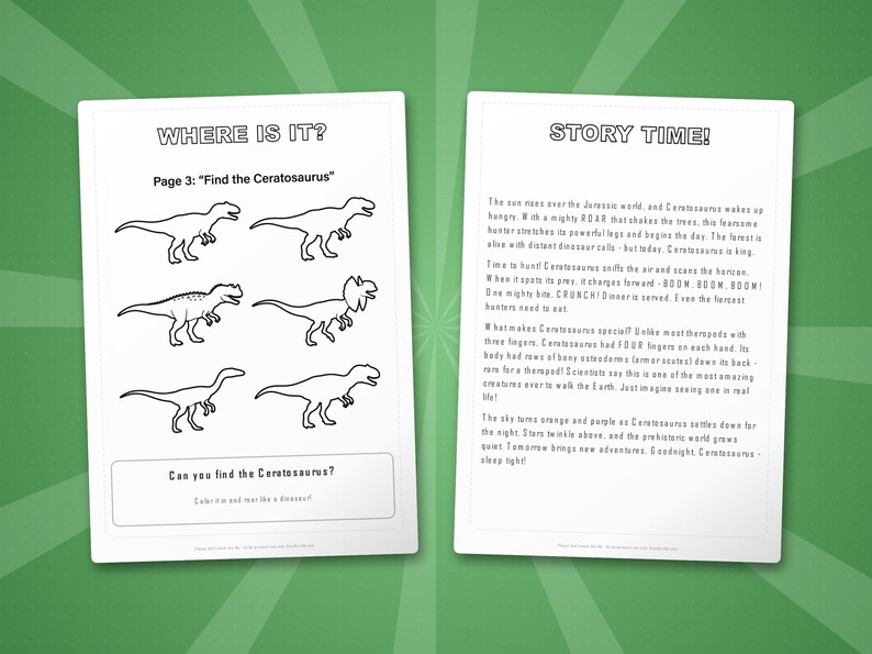 Ceratosaurus-dinosaurus activiteitenbundel | Kleurplaten, werkbladen, feiten (pdf-download) afbeelding 6