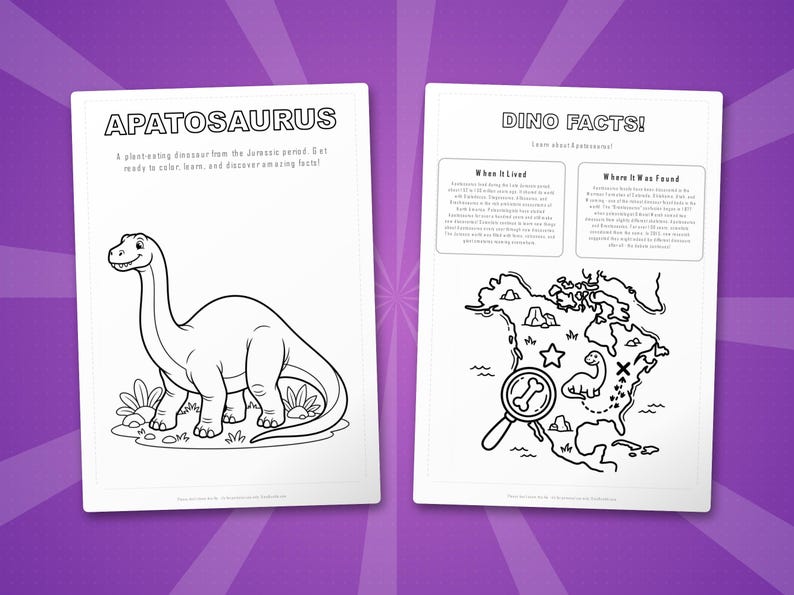 Apatosaurus Dinosaur Activity Bundle | Printable Coloring Pages, Worksheets & Facts for Kids | Preschool Homeschool | Instant PDF image 5