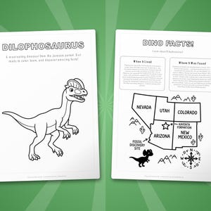 Dilophosaurus Dinosaur Activity Bundle | Coloring Pages, Worksheets, Facts (PDF) image 5