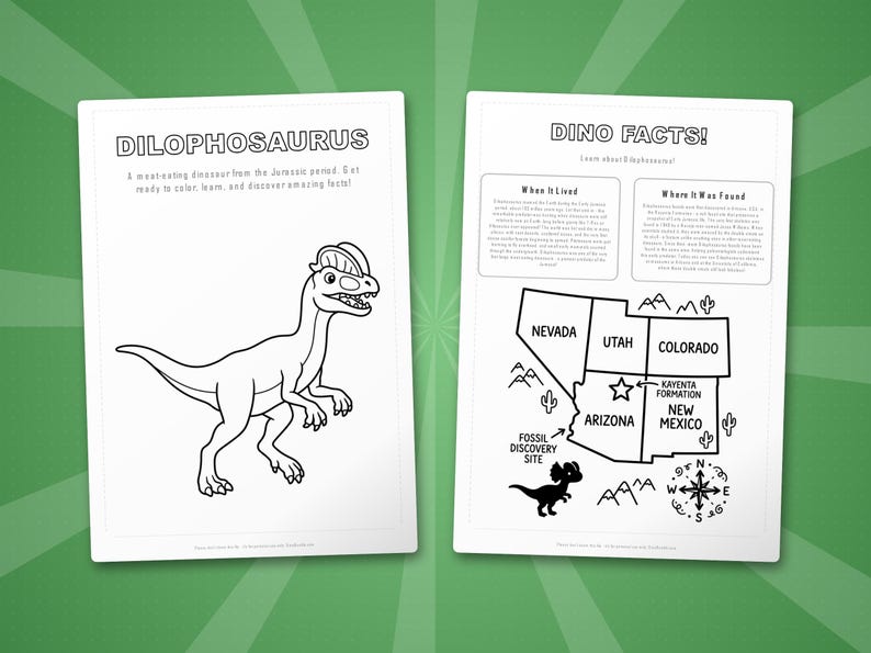 Dilophosaurus Dinosaur Activity Bundle | Coloring Pages, Worksheets, Facts (PDF) image 5