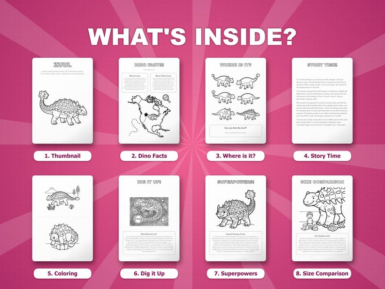 Zuul Dinosaur Activity Bundle | Printable Coloring Pages, Worksheets (PDF Download) image 2