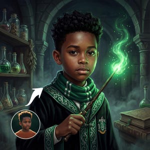 Custom Wizard Child Portrait | Moody Magic Student Avatar (Digital)