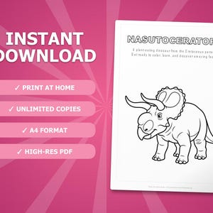 Pacchetto di attività sul dinosauro Nasutoceratops: pagine da colorare, schede didattiche e curiosità (PDF) immagine 4