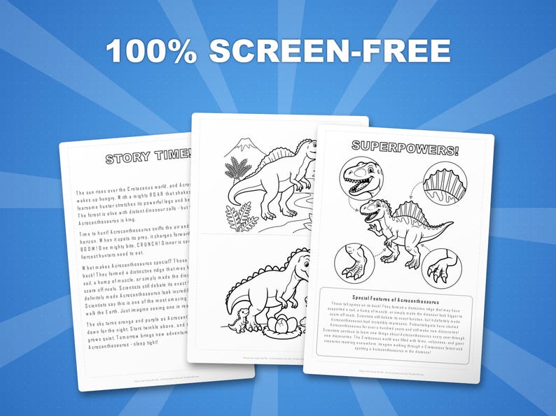 Pacchetto di attività sul dinosauro Acrocanthosaurus: pagine da colorare, schede didattiche e curiosità (PDF) immagine 3