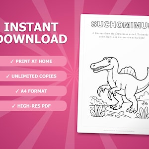 Suchomimus-activiteitenbundel dinosaurus | Kleurplaten, werkbladen, feiten (pdf-download) afbeelding 4
