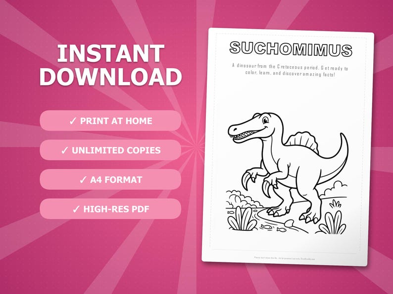 Suchomimus-activiteitenbundel dinosaurus | Kleurplaten, werkbladen, feiten (pdf-download) afbeelding 4