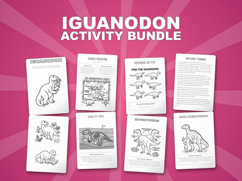 Iguanodon Dinosaur Activity Bundle | Printable Coloring Pages, Worksheets & Facts for Kids | Preschool Homeschool | Instant PDF image 1