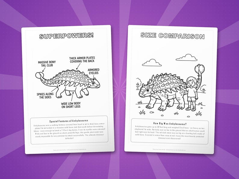 Ankylosaurus Dinosaur Activity Bundle | Printable Coloring Pages, Worksheets, Facts (PDF) image 8