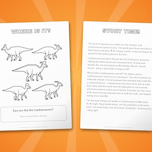 Paquete de actividades sobre el dinosaurio Lambeosaurus / Páginas para colorear, hojas de trabajo, datos interesantes (PDF instantáneo) imagen 6