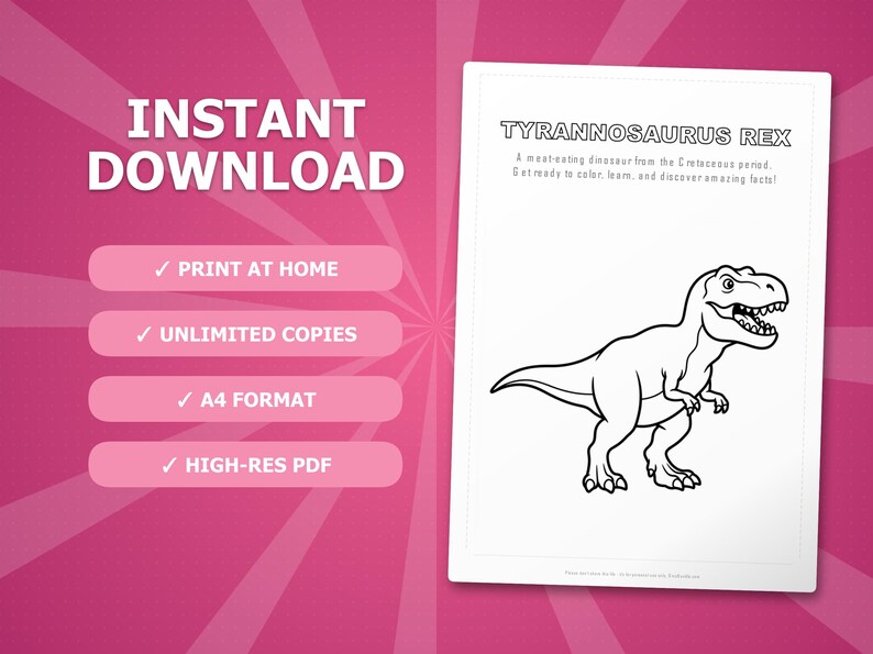 Tyrannosaurus Rex Activity Bundle | Coloring Pages, Worksheets, Facts (Instant PDF) image 4