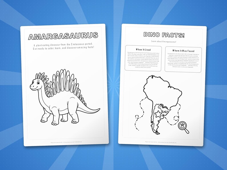 Amargasaurus Dinosaur Activity Bundle | Printable Coloring Pages, Worksheets & Facts for Kids | Preschool Homeschool | Instant PDF image 5