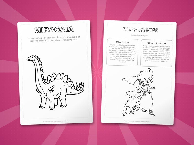 Miragaia Dinosaur Activity Bundle | Printable Coloring Pages, Worksheets & Facts for Kids | Preschool Homeschool | Screen-Free | Instant PDF image 5