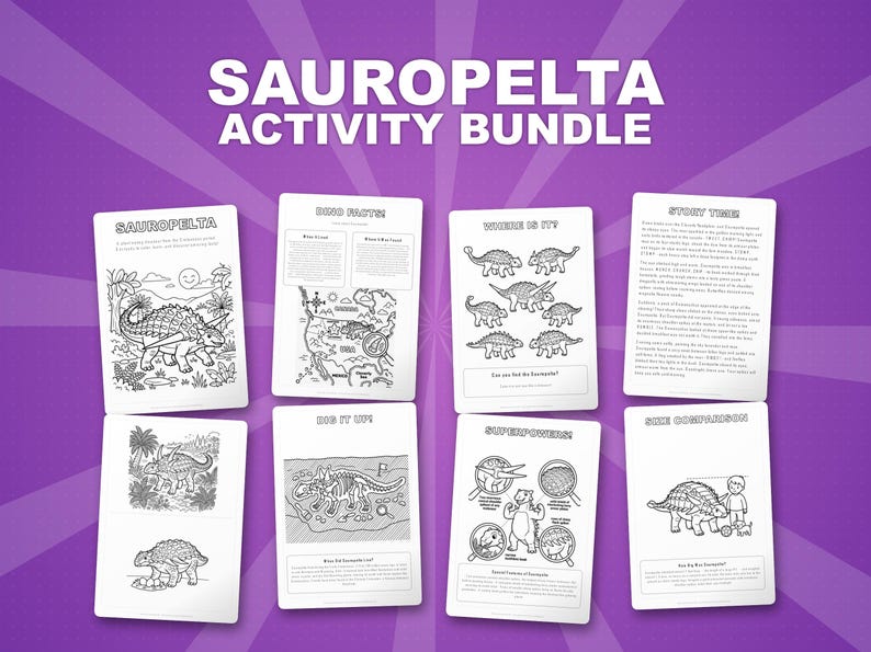 Sauropelta Dinosaur Activity Bundle | Coloring Pages, Worksheets, Facts (PDF Download) image 1