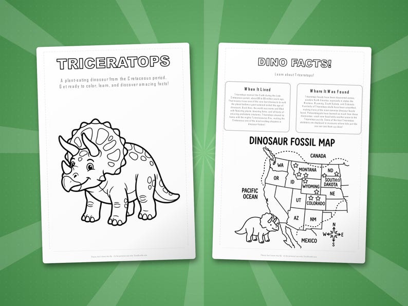 Triceratops Dinosaur Activity Bundle | Coloring Pages, Worksheets, Facts (PDF Download) image 5