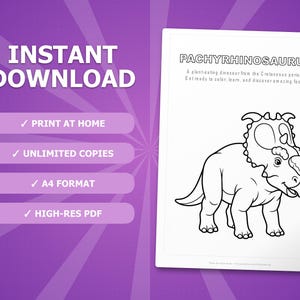 Pachyrhinosaurus Dinosaur Activity Bundle | Printable Coloring Pages, Worksheets & Facts for Kids | Preschool Homeschool | Instant PDF image 4
