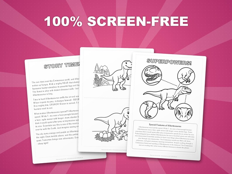 Albertosaurus dinosaurus activiteitenbundel | Afdrukbare kleurplaten, werkbladen en weetjes voor kinderen | Thuisonderwijs voorschoolse opvang | Directe pdf afbeelding 3