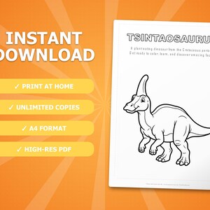 Tsintaosaurus Dinosaur Activity Bundle | Coloring Pages, Worksheets, Facts (PDF) image 4