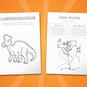 Paquete de actividades sobre el dinosaurio Lambeosaurus / Páginas para colorear, hojas de trabajo, datos interesantes (PDF instantáneo) imagen 5