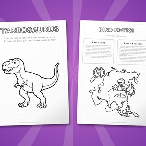 Tarbosaurus-dinosaurus activiteitenbundel | Kleurplaten, werkbladen, feiten (instant pdf) afbeelding 5
