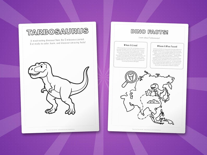 Tarbosaurus-dinosaurus activiteitenbundel | Kleurplaten, werkbladen, feiten (instant pdf) afbeelding 5