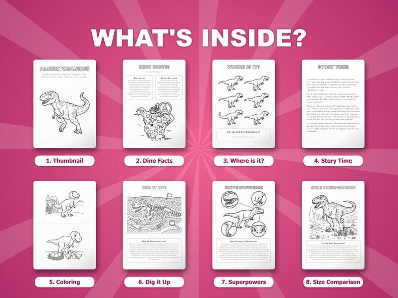 Albertosaurus dinosaurus activiteitenbundel | Afdrukbare kleurplaten, werkbladen en weetjes voor kinderen | Thuisonderwijs voorschoolse opvang | Directe pdf afbeelding 2