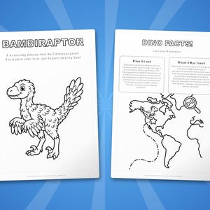 Paquete de actividades sobre el dinosaurio Bambiraptor / Páginas para colorear, hojas de trabajo, datos interesantes (descarga en PDF) imagen 5