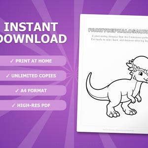 Pachycephalosaurus Dinosaur Activity Bundle | Coloring Pages, Worksheets, Facts (PDF) image 4
