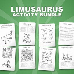 Paquete de actividades sobre el dinosaurio Limusaurus / Páginas para colorear, hojas de trabajo, datos (PDF) imagen 1