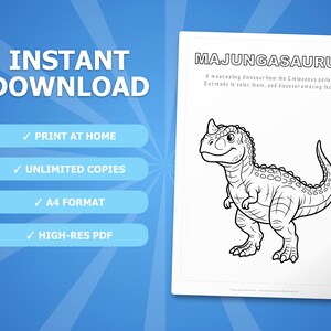 Majungasaurus Dinosaur Activity Bundle | Coloring Pages, Worksheets, Facts (PDF Download) image 4