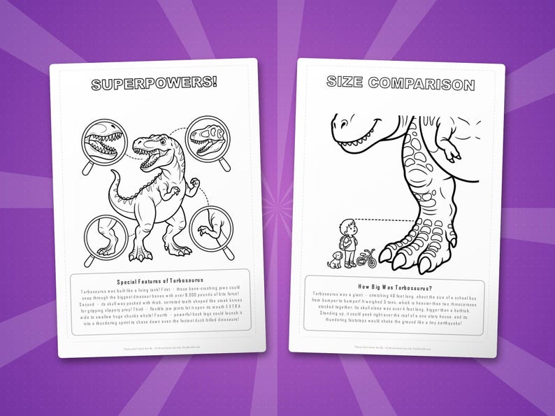 Tarbosaurus-dinosaurus activiteitenbundel | Kleurplaten, werkbladen, feiten (instant pdf) afbeelding 8