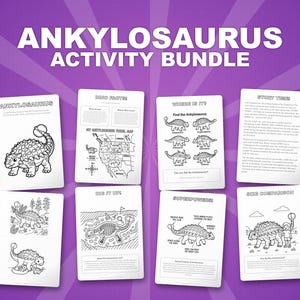 Ankylosaurus Dinosaur Activity Bundle | Printable Coloring Pages, Worksheets, Facts (PDF) image 1