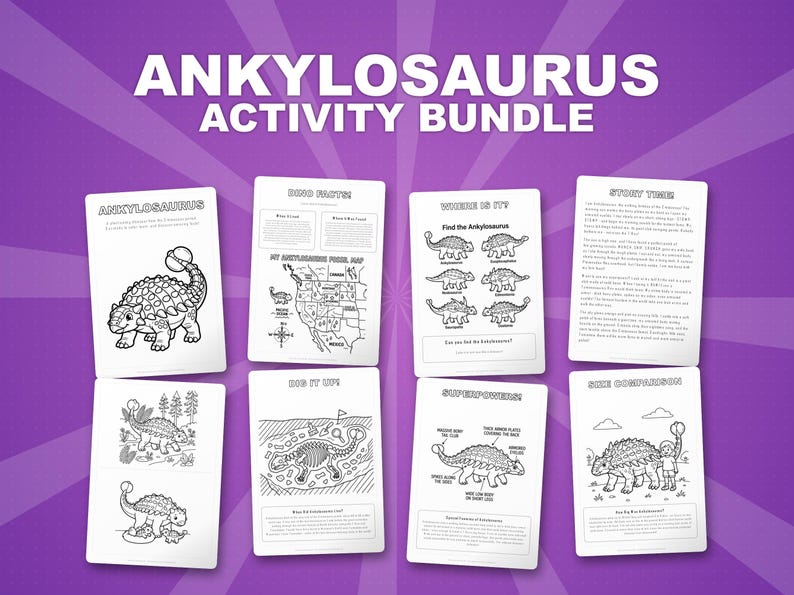 Ankylosaurus Dinosaur Activity Bundle | Printable Coloring Pages, Worksheets, Facts (PDF) image 1