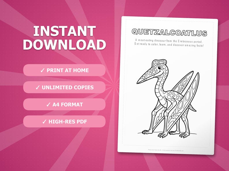 Quetzalcoatlus-activiteitenbundel dinosaurus | Kleurplaten, werkbladen, feiten (pdf-download) afbeelding 4