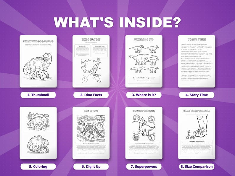 Shantungosaurus Dinosaur Activity Bundle | Coloring Pages, Worksheets, Facts (PDF Download) image 2