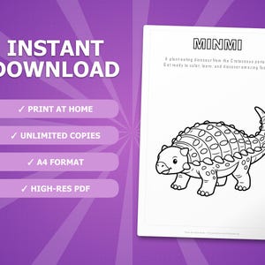 Minmi Dinosaur Activity Bundle | Printable Coloring Pages, Worksheets & Facts for Kids | Preschool Homeschool | Screen-Free | Instant PDF image 4