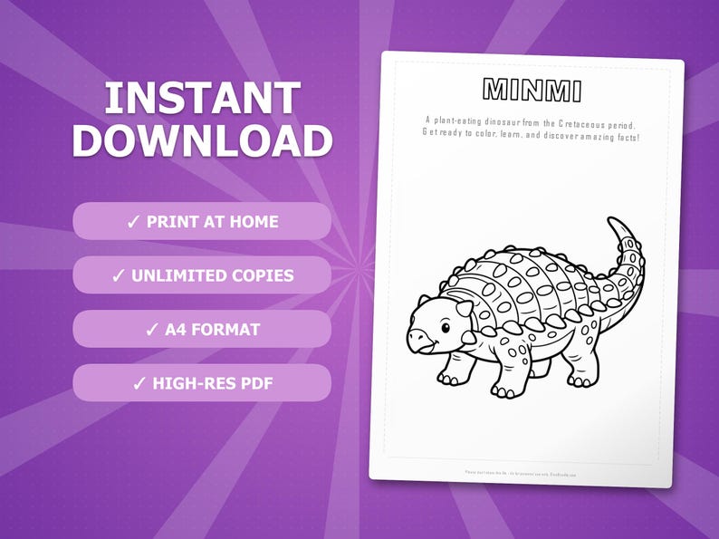 Minmi Dinosaur Activity Bundle | Printable Coloring Pages, Worksheets & Facts for Kids | Preschool Homeschool | Screen-Free | Instant PDF image 4