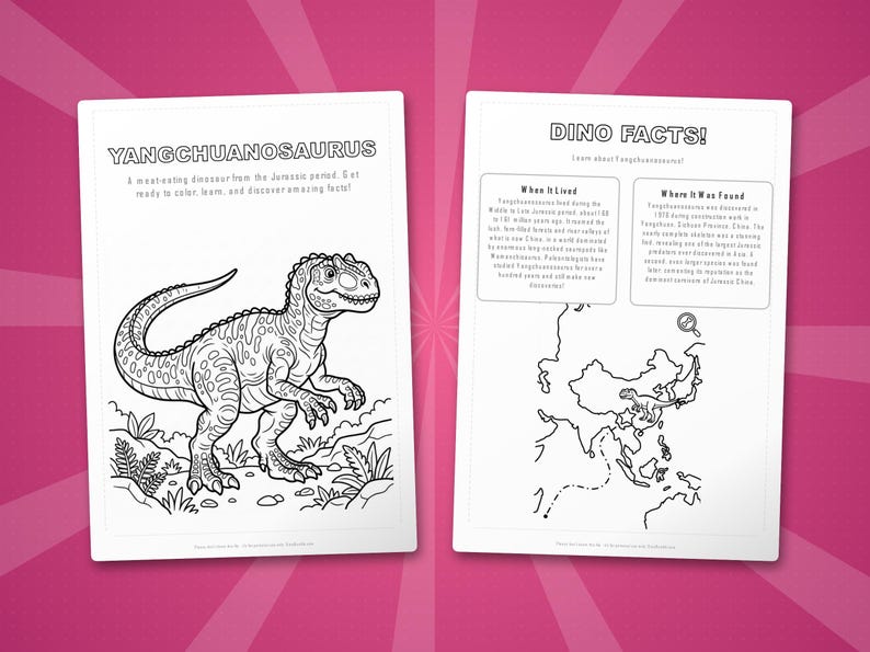 Paquete de actividades sobre el dinosaurio Yangchuanosaurus / Páginas para colorear, hojas de trabajo, datos interesantes (descarga en PDF) imagen 5